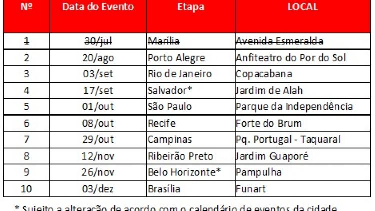 CALENDÁRIO CIRCUITO DA LONGEVIDADE 2017