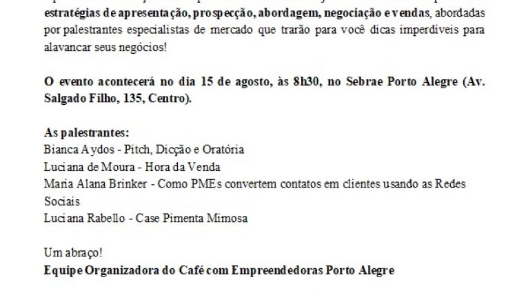 2º Café com Empreendedoras – Edição em Porto Alegre